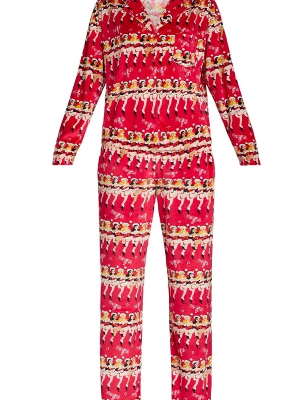 Dancing 💃 ladies in Mrs. Santa 🤶 set Red Printed Women's Pajama Set with pocket - Picture 5 of 5
